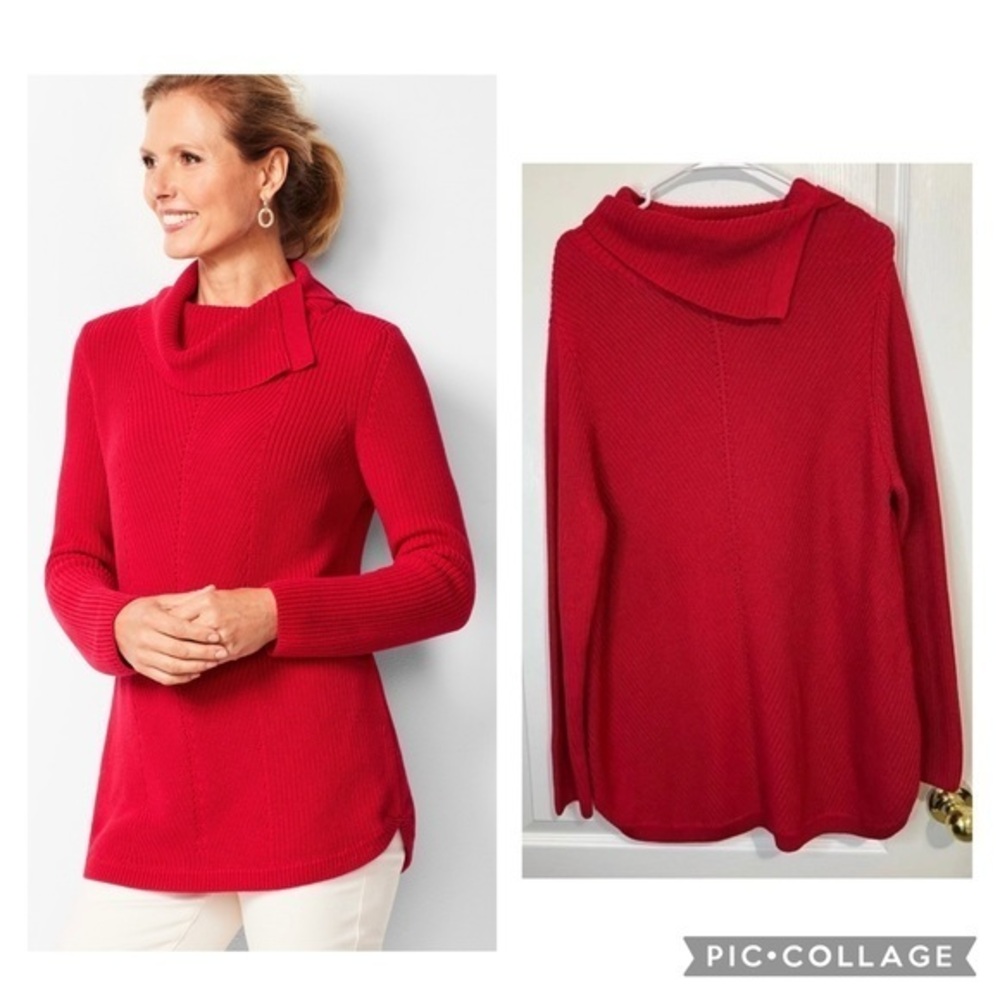 Talbots Chevron Stitch Split Neck Sweater size XL